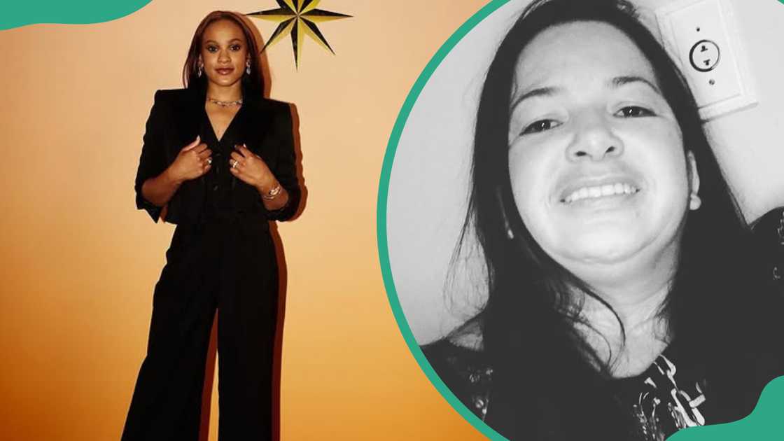 Rebeca Andrade posing for a photo at an event (L). Her mother, Rosa, smiles in a solo photo (R). Rebeca Andrade posing for a photo at an event (L). Her mother, Rosa, smiles in a solo photo (R).
