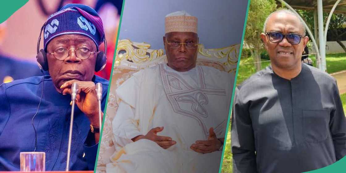 Bola Tinubu contested against Atiku and Peter Obi in the 2023 presidential election/The three leading candidates in the 2023 presidential election were Tinubu, Atiku, and Peter Obi