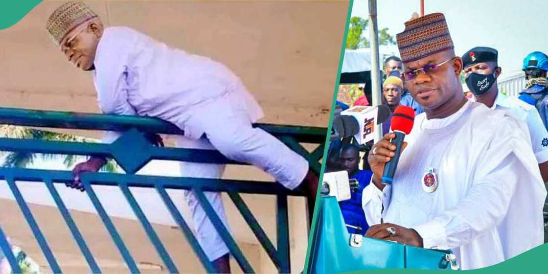 The image alleging that Yahaya Bello jumped the fence to evade arrest by the EFCC was manipulated and his face was superimposed on the image of Usman Cheche, a former lawmakers who was among those who jumped the gate of national assembly in 2014.