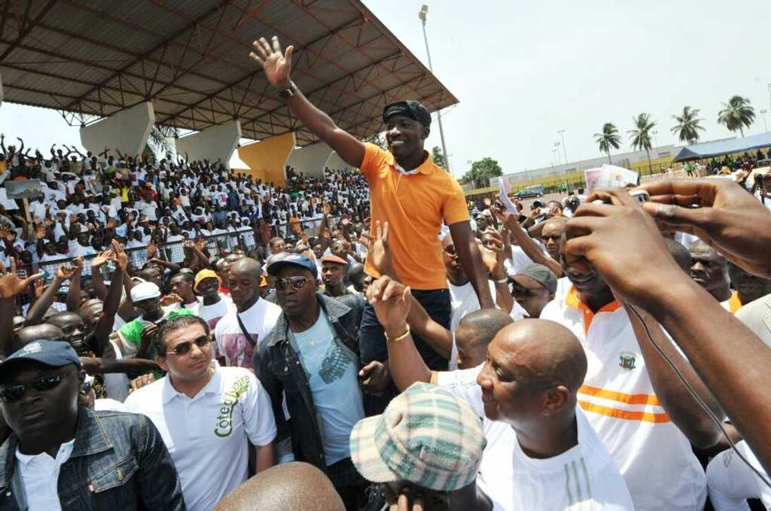 March 2010: Ble Goude, then head of President Gbagbo's youth wing, waves at a campaign rally March 2010: Ble Goude, then head of President Gbagbo's youth wing, waves at a campaign rally