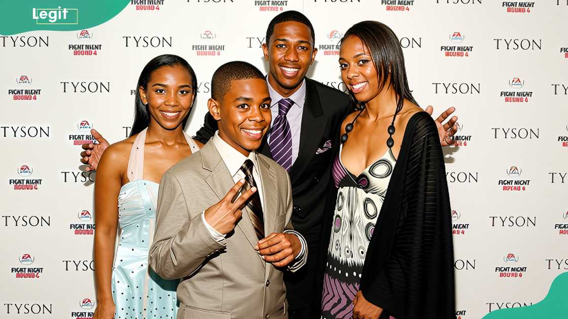 Tyson family members Rayna, Amir and Gina with entertainer Nick Cannon at a screening of "Tyson" at the AMC Loews