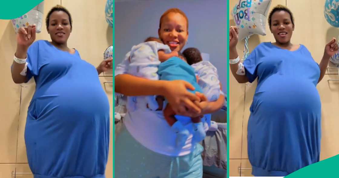 Nigerian Woman Who Welcomed Triplets Shares Video of Huge Baby Bump, Wows Many