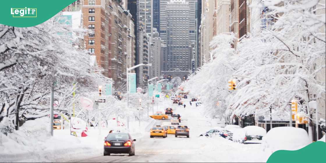 Snow and ice accumulated across city streets of New York.