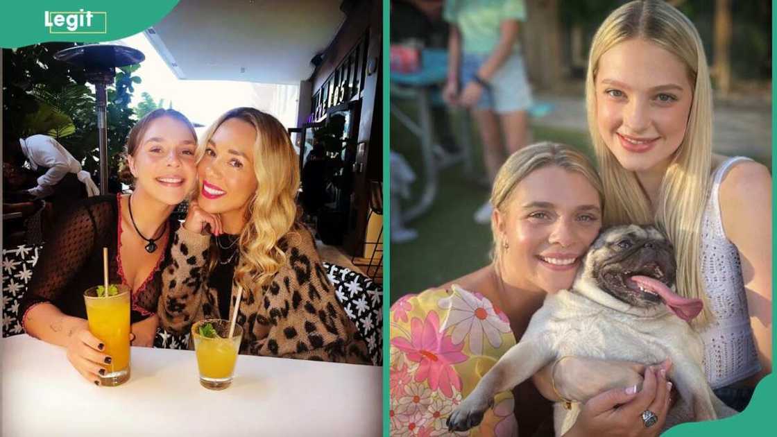 Gabbie Carter having a drink with her mother, Adrienne and posing with her sister Hayley and a dog. Gabbie Carter having a drink with her mother, Adrienne and posing with her sister Hayley and a dog.
