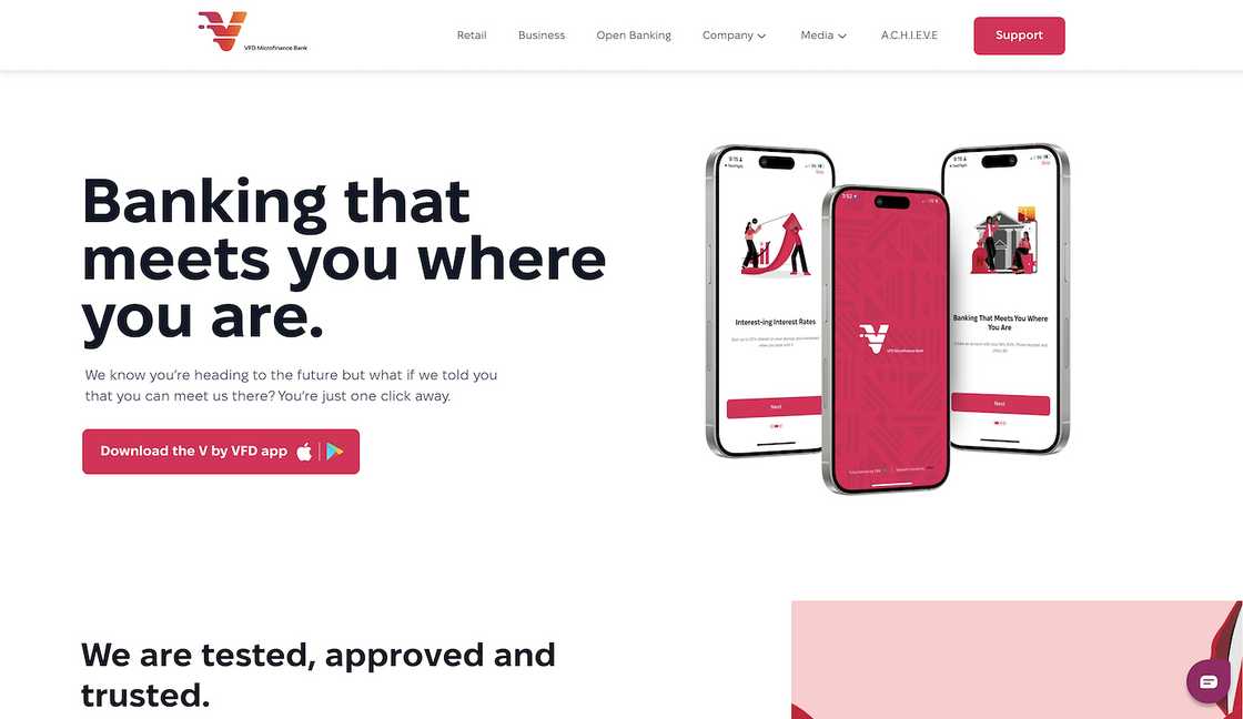 VBank app page. VBank app page.
