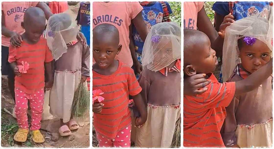Photos of a boy and a girl getting married the childhood way. Photos of a boy and a girl getting married the childhood way.