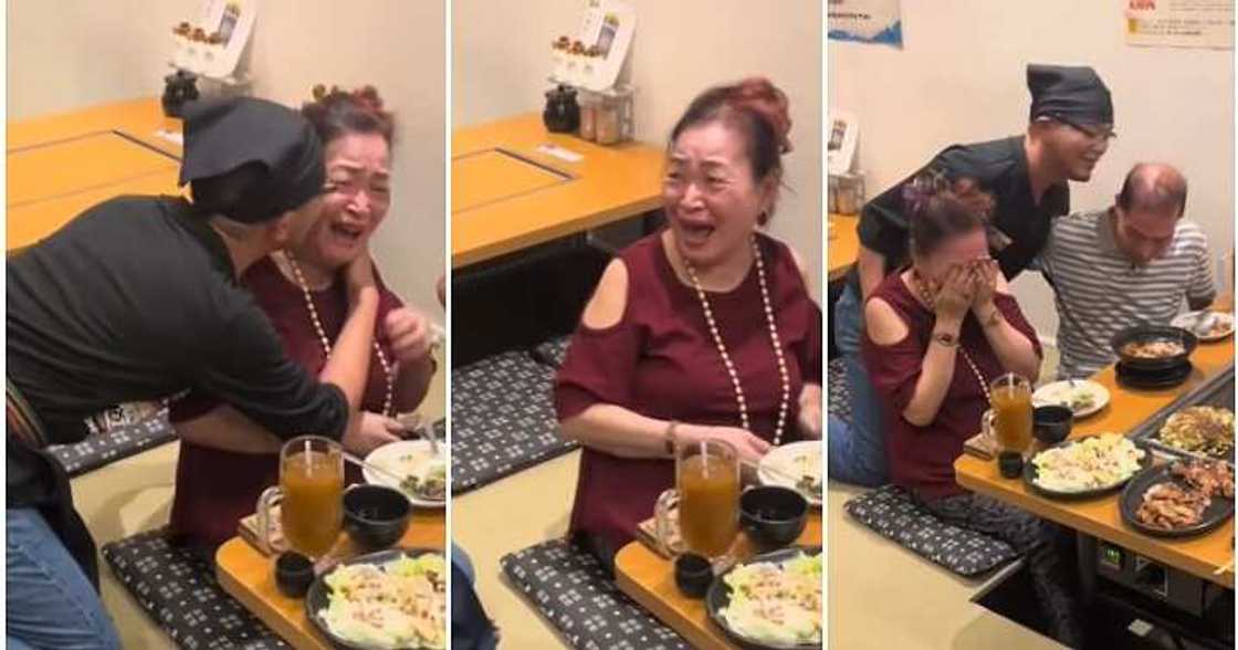 Man surprises parents, waiter Man surprises parents, waiter