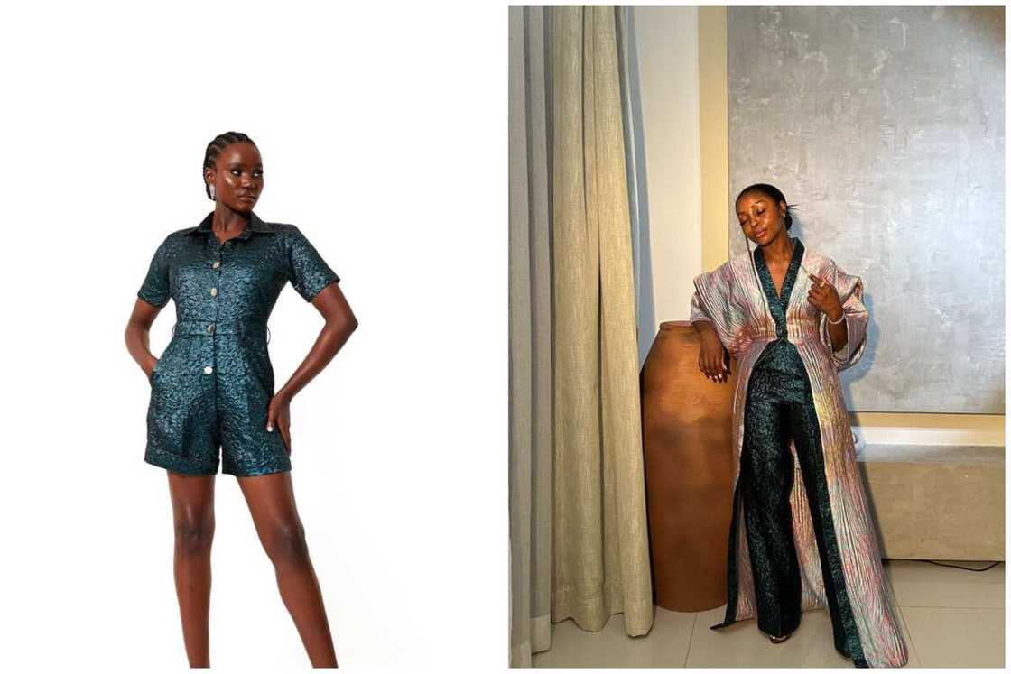 Ladies displaying varied designs of damask rompers Ladies displaying varied designs of damask rompers