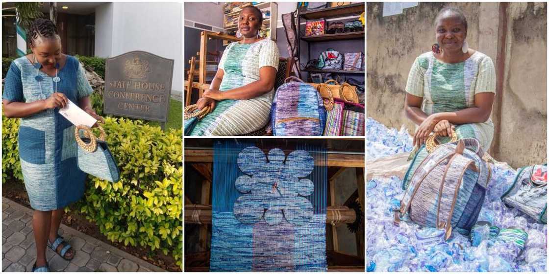 Nigerian Woman Makes Beautiful Bags, Clothes, Shoes From Pure Water Nylon Wastes, Photos Spark Reactions Nigerian Woman Makes Beautiful Bags, Clothes, Shoes From Pure Water Nylon Wastes, Photos Spark Reactions