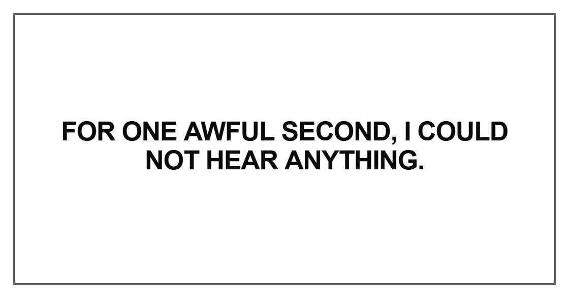 For one awful second, I could not hear anything For one awful second, I could not hear anything