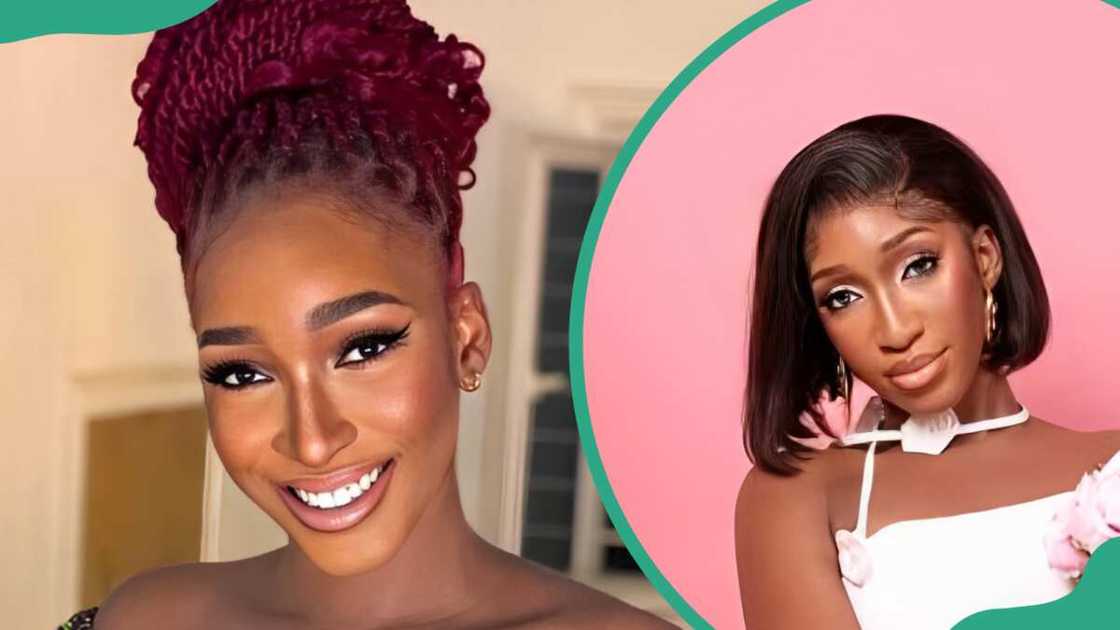 Esther Raphael smiling (L) and in a white outfit holding flowers (R) Esther Raphael smiling (L) and in a white outfit holding flowers (R)