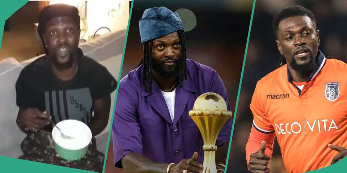 Emmanuel Adebayor drinks garri with sugar and milk