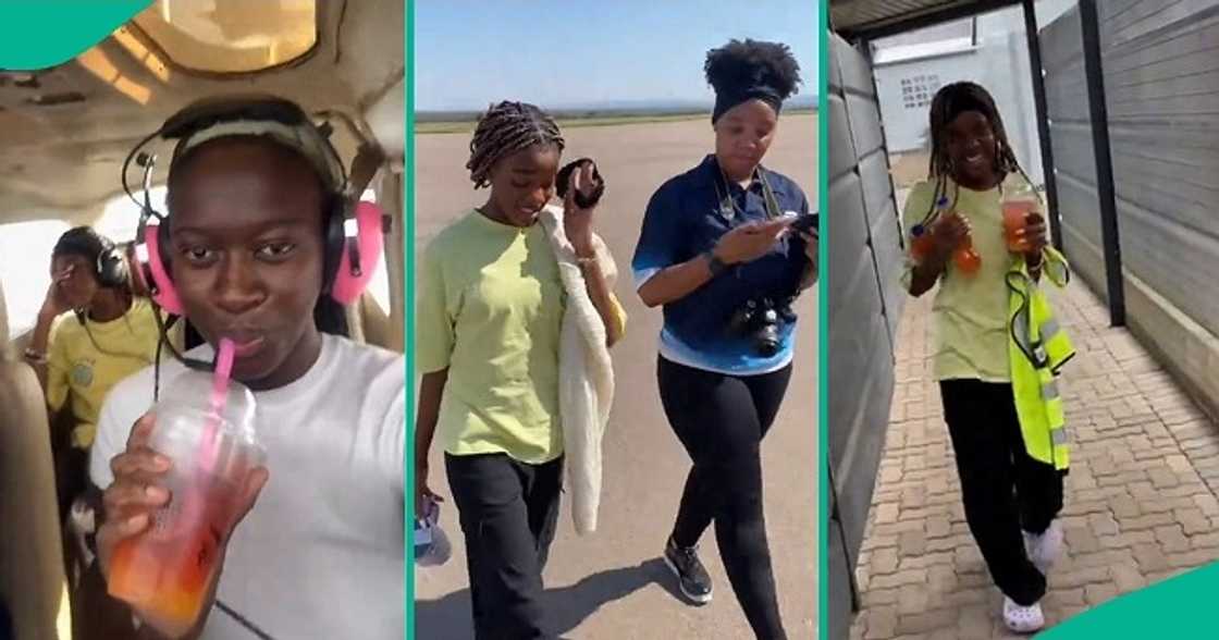 Three ladies fly on aeroplane to get lunch