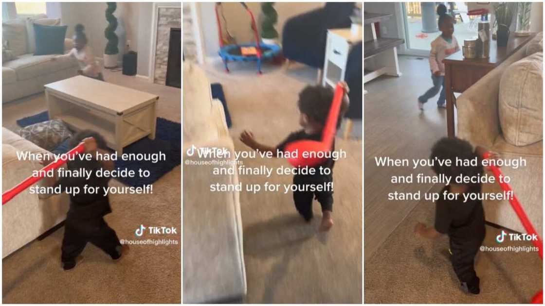 Baby chased sister/girl ran and cried. Baby chased sister/girl ran and cried.