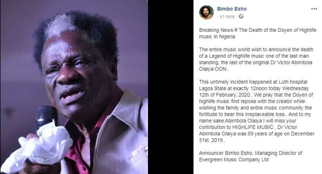 Veteran singer Victor Olaiya dies at age 89 Veteran singer Victor Olaiya dies at age 89