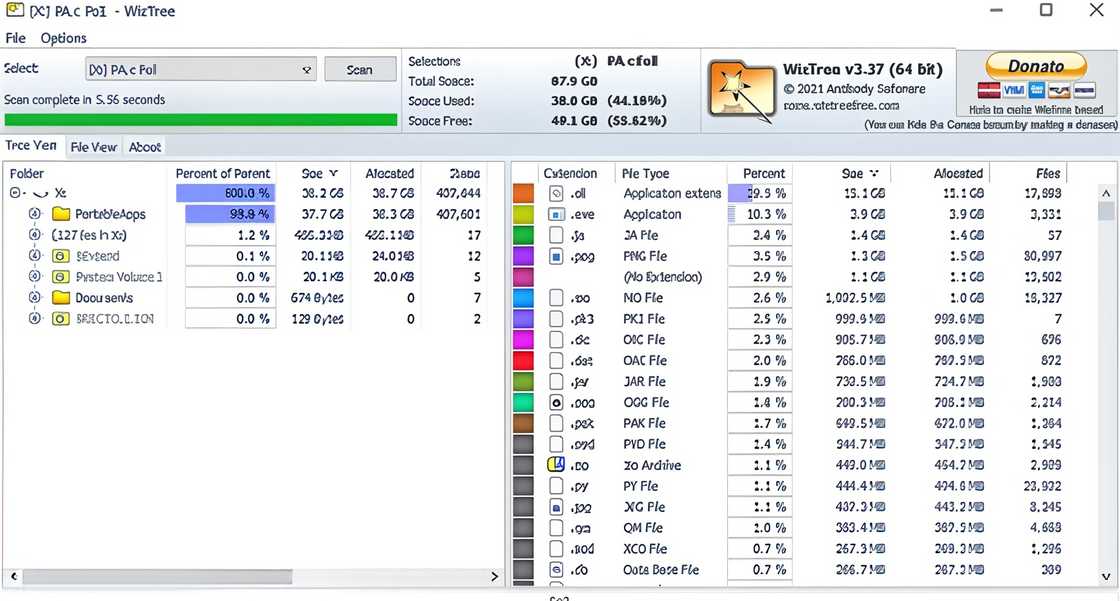 A screenshot of the WizTree user interface A screenshot of the WizTree user interface