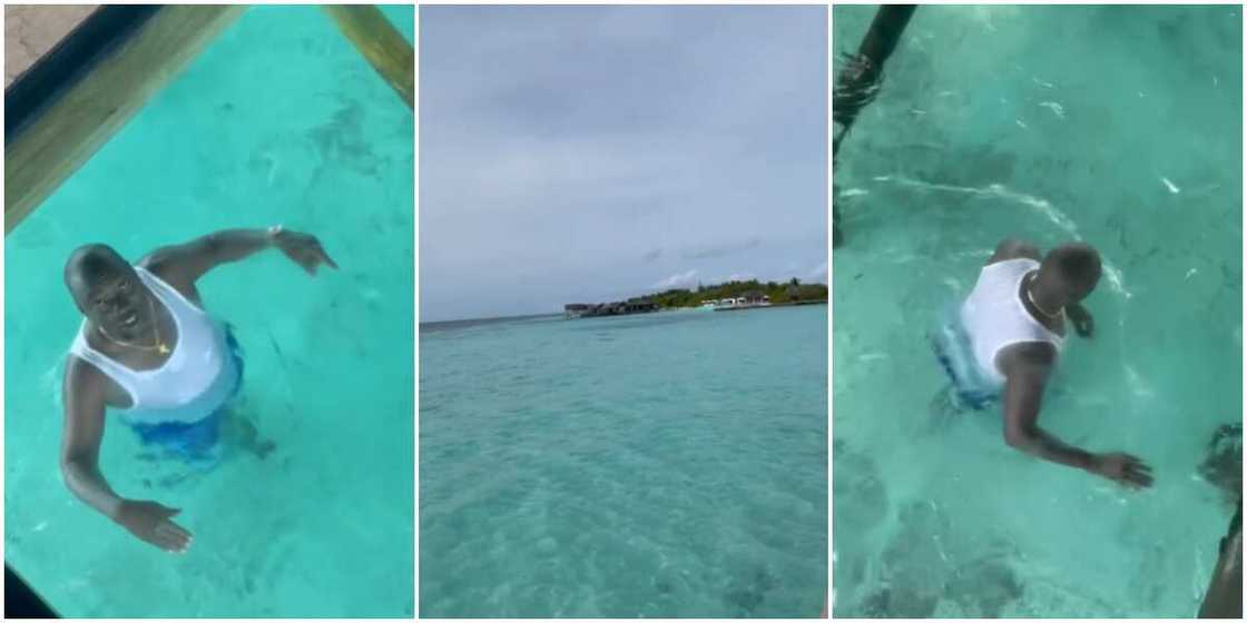 Obi Cubana swims at the Maldives. Obi Cubana swims at the Maldives.