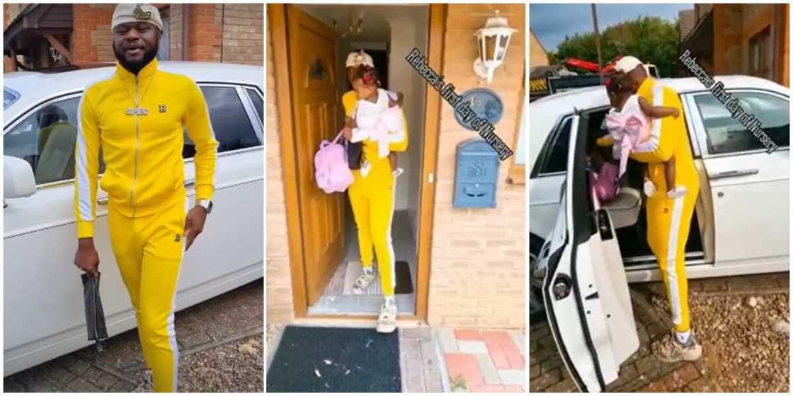 UK-based Nigerian singer takes daughter to her first day at nursery school in Rolls Royce