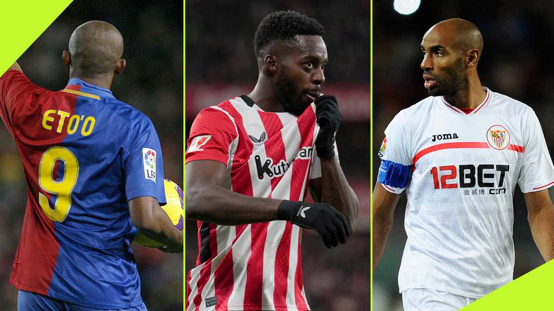 Samuel Eto'o remains the top African marksman in the Spanish La Liga, with Inaki Williams and Frederic Kanoute trailing him. Photos by Josep Lago, Juan Manuel Serrano Arce and David Ramos. Samuel Eto'o remains the top African marksman in the Spanish La Liga, with Inaki Williams and Frederic Kanoute trailing him. Photos by Josep Lago, Juan Manuel Serrano Arce and David Ramos.
