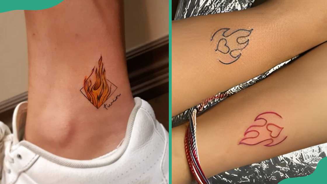 Leg twin flame tattoos