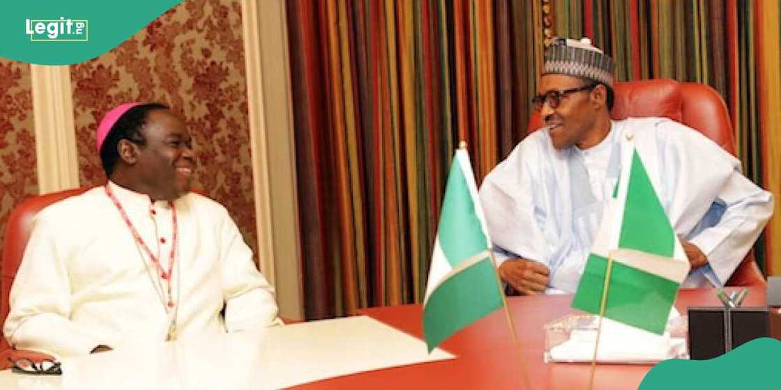 The Catholic Bishop of Sokoto Diocese, Mathew Kukah, ex-President Muhammadu Buhari.