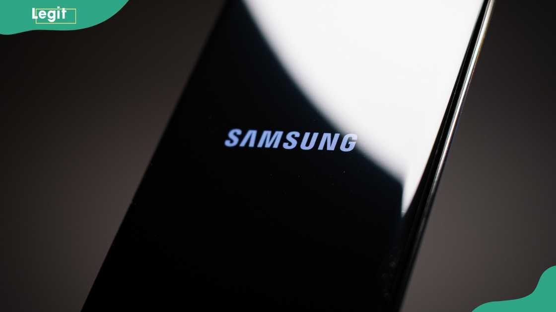 The Samsung logo displayed on a screen The Samsung logo displayed on a screen