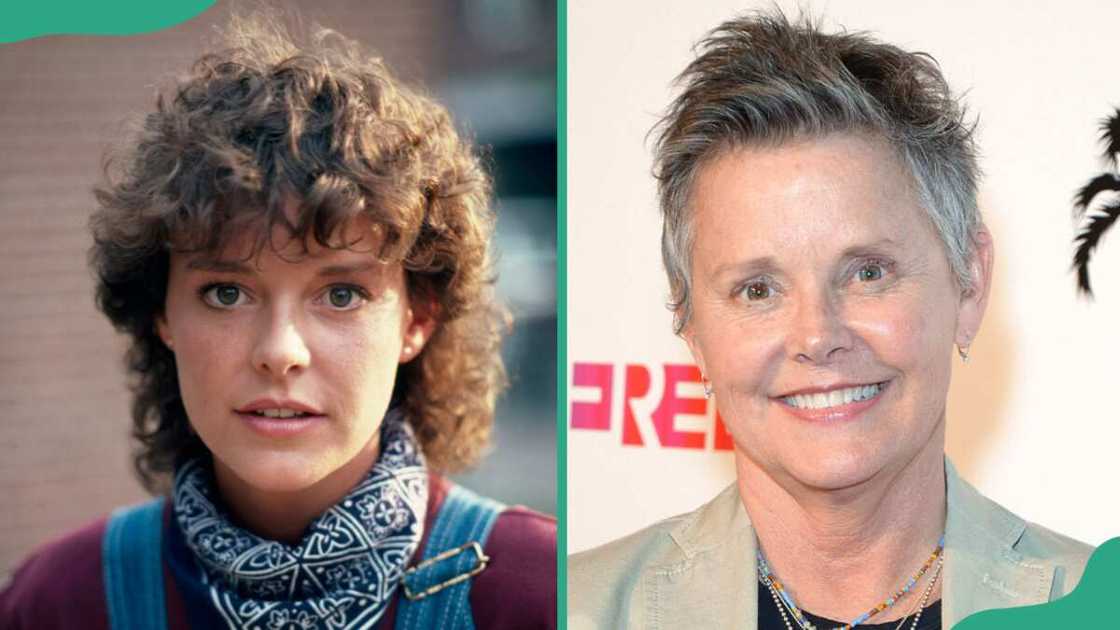 Amanda Bearse in the 1980s (L). The actress attends The Dinah 2016 at Palm Springs Convention Center (R)