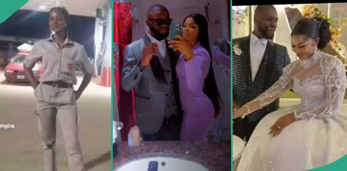 Filling station pump attendant marries her customer. Filling station pump attendant marries her customer.