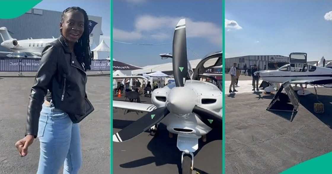 Pilot shows off aeroplanes put out for sale at aviation event.