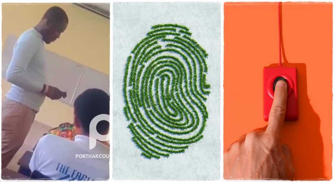 Photos of a Nigerian lecturer taking class attendance with a fingerprint scanner. Photos of a Nigerian lecturer taking class attendance with a fingerprint scanner.