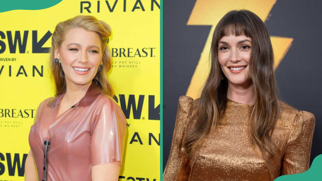 Blake Lively in Austin, Texas (L). Leighton Meester in Los Angeles, California (R). Blake Lively in Austin, Texas (L). Leighton Meester in Los Angeles, California (R).
