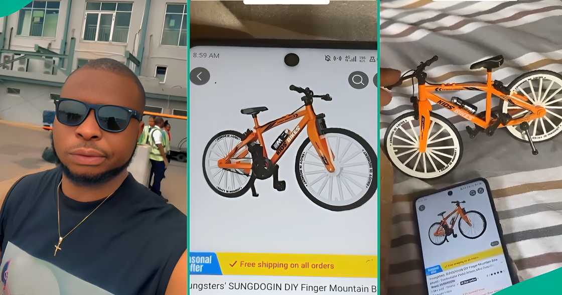 Man shows off toy bike he got after ordering online Man shows off toy bike he got after ordering online
