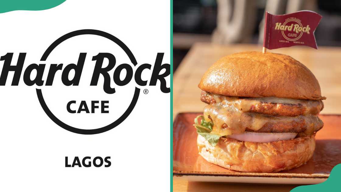 Hard Rock Cafe logo and a burger Hard Rock Cafe logo and a burger