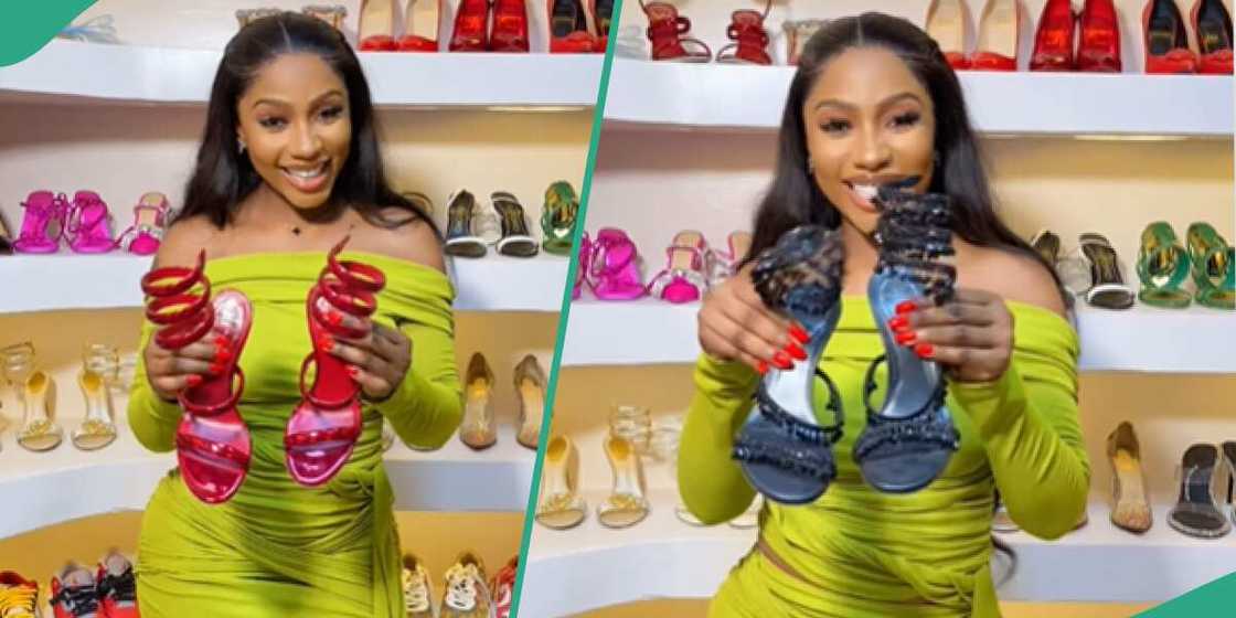 Mercy Eke displays shoes in her closet Mercy Eke displays shoes in her closet