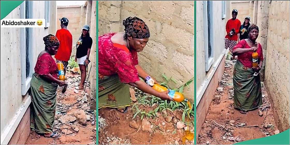 Nigerian mother pours red oil around son's new house