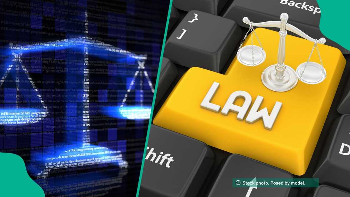 Illustration of justice scale beside a digital tool Illustration of justice scale beside a digital tool
