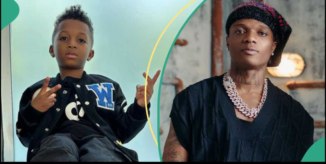 Wizkid's 3rd son Zion rocks singer's multi-million dollar necklace