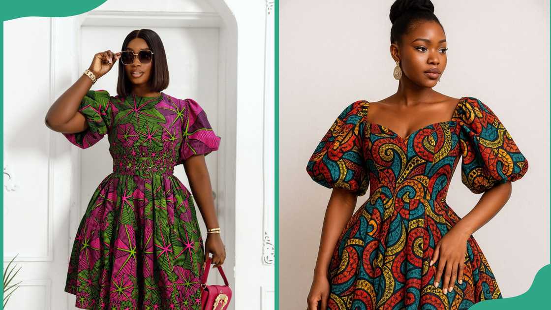 Two Ankara midi dresses with puff sleeves Two Ankara midi dresses with puff sleeves