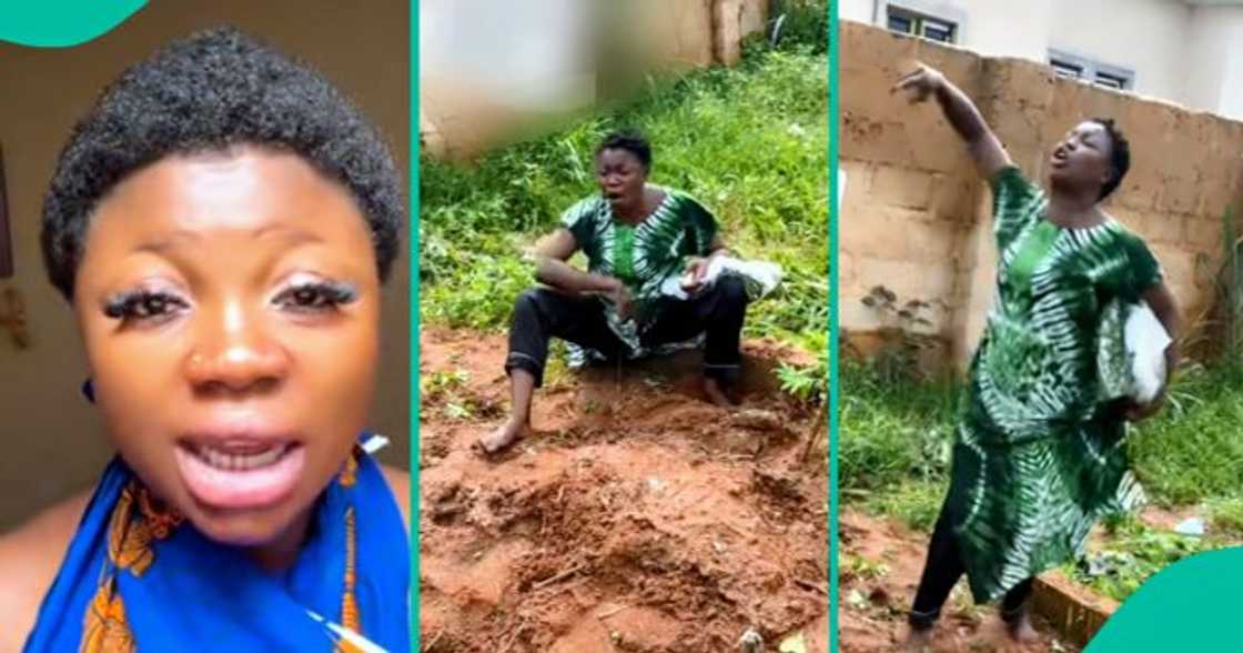 Widow laments after visiting her husband's graveside. Widow laments after visiting her husband's graveside.