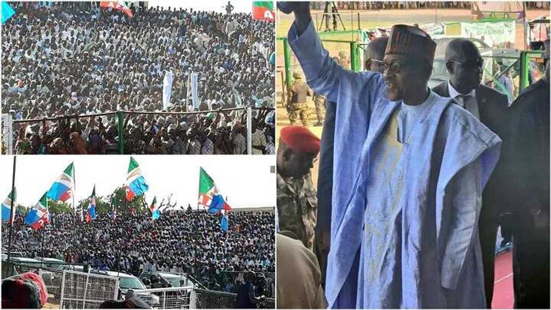 Jama’an jahar Yobe sun yi fitar farin dango wajen tarbar Buhari yayin da ya shiga Damaturu Jama’an jahar Yobe sun yi fitar farin dango wajen tarbar Buhari yayin da ya shiga Damaturu