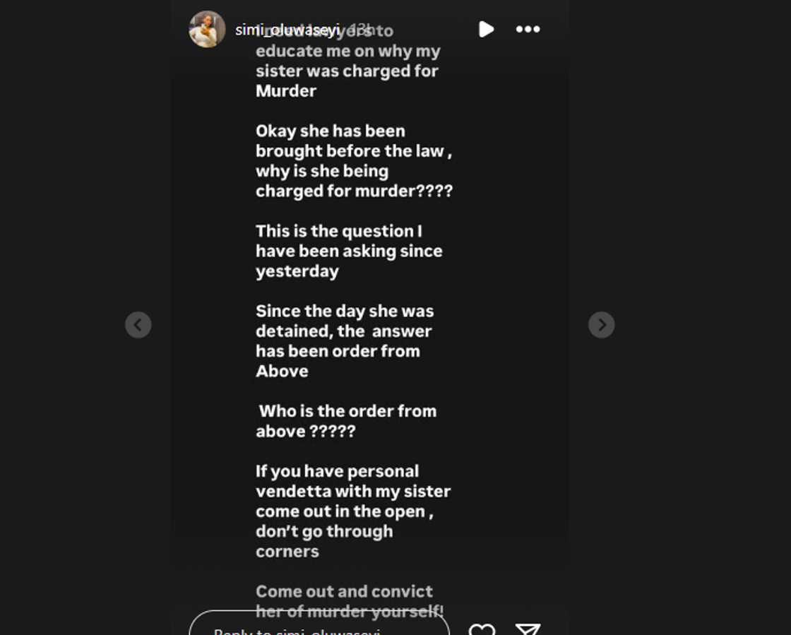 Queen Naomi's sister calls out 'order from above' behind sibling's murder charge. Queen Naomi's sister calls out 'order from above' behind sibling's murder charge.
