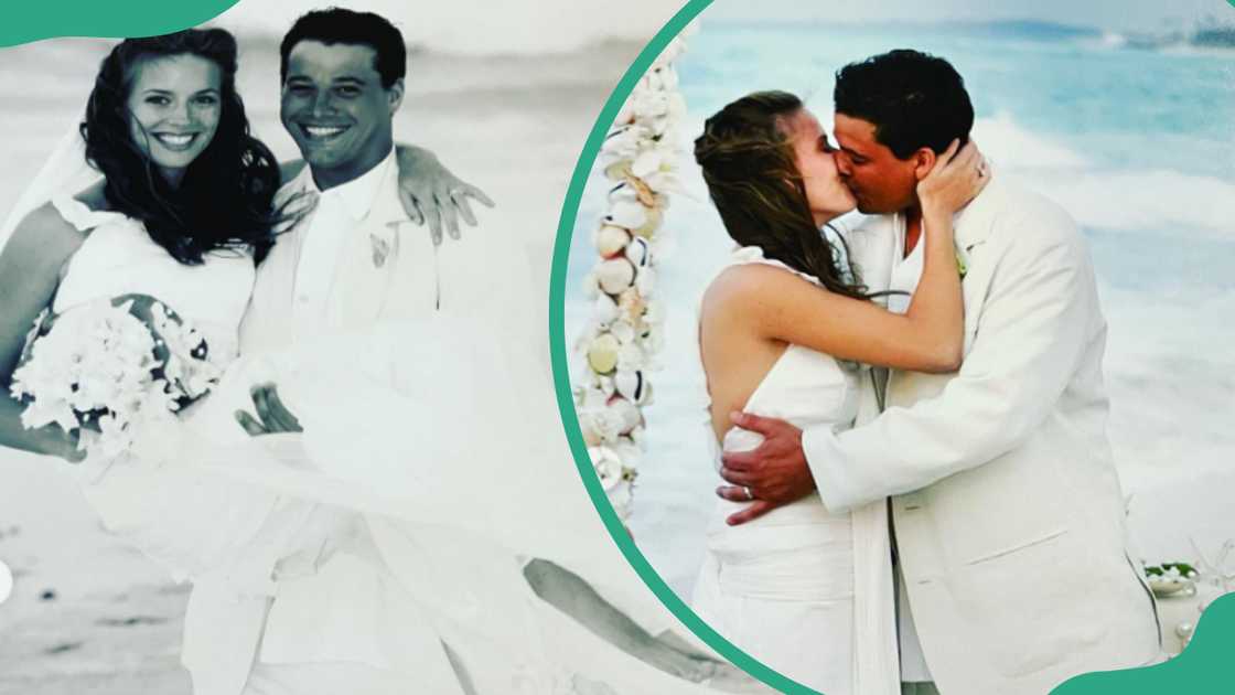 A black and white photo of Boston Rob and Amber's wedding (L). Boston Rob and his wife Amber kissing during their wedding (R). A black and white photo of Boston Rob and Amber's wedding (L). Boston Rob and his wife Amber kissing during their wedding (R).