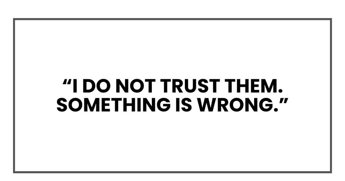 I do not trust them. Something is wrong. I do not trust them. Something is wrong.