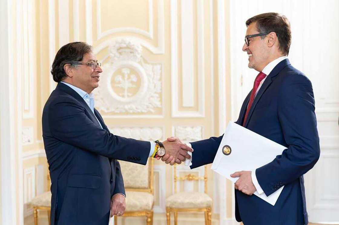 Venezuela's new ambassador to Colombia, Felix Plasencia (R), was received by President Gustafo Petro in Bogota Venezuela's new ambassador to Colombia, Felix Plasencia (R), was received by President Gustafo Petro in Bogota