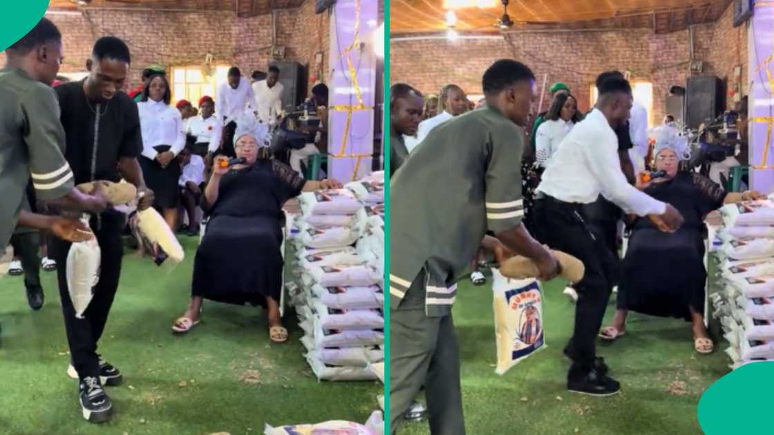Mixed reactions trail video of prophetess sharing bags of rice and yams to her church members