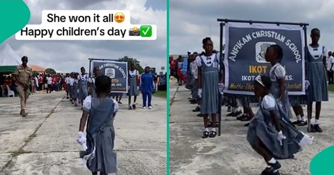 Little girl shows off her marching skill on Children's Day. Little girl shows off her marching skill on Children's Day.