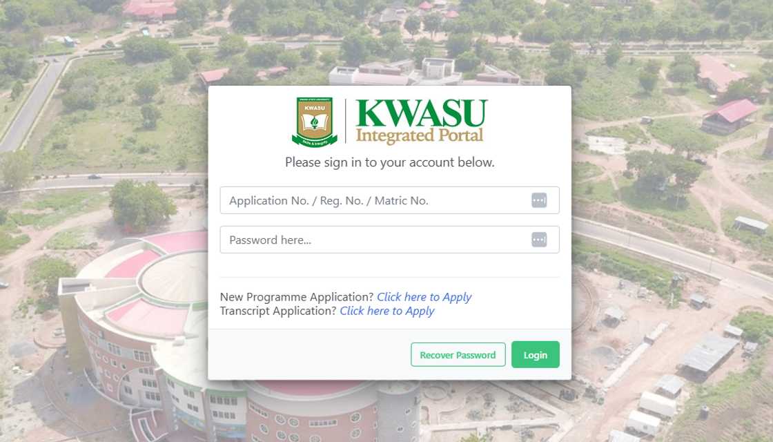 A screenshot of the KWASU admission portal. A screenshot of the KWASU admission portal.