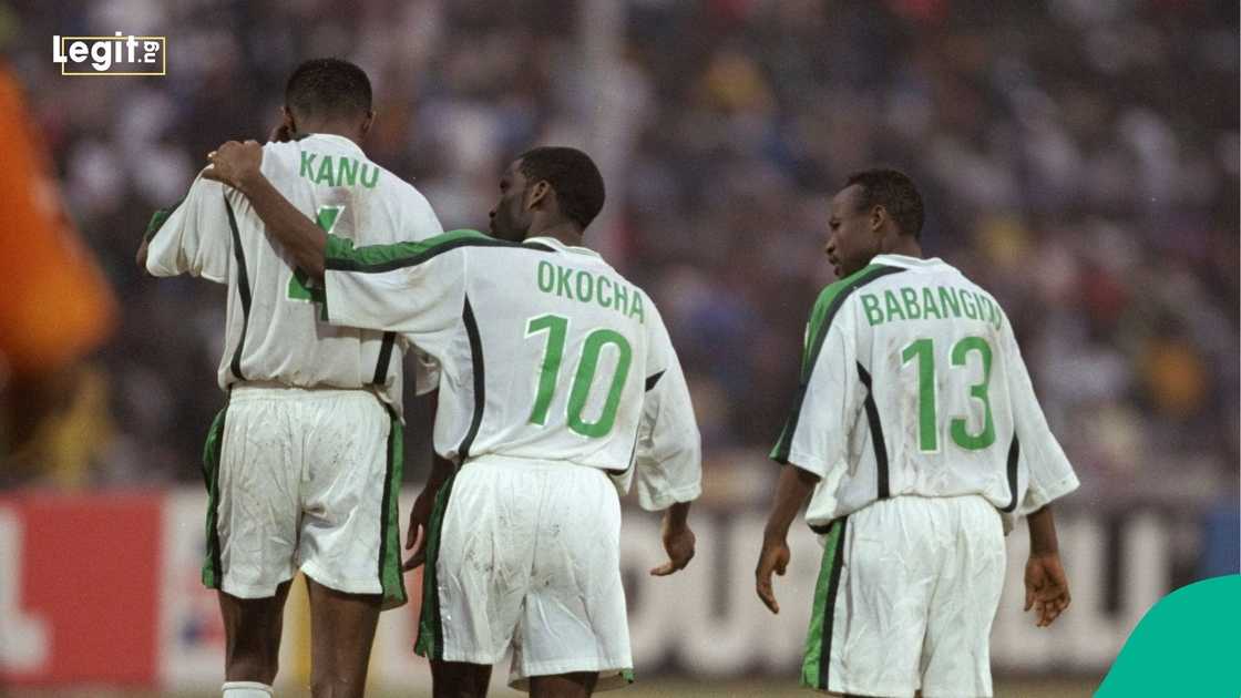 Kanu Nwankwo, Jay Jay Okocha, Tijani Babangida, 2000 Africa Cup of Nations, AFCON, Nigeria, Cameroon, Lagos. Kanu Nwankwo, Jay Jay Okocha, Tijani Babangida, 2000 Africa Cup of Nations, AFCON, Nigeria, Cameroon, Lagos.