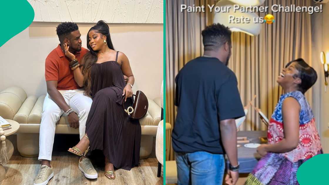 Veekee James speechless as husband draws her in painting game (Watch clip)