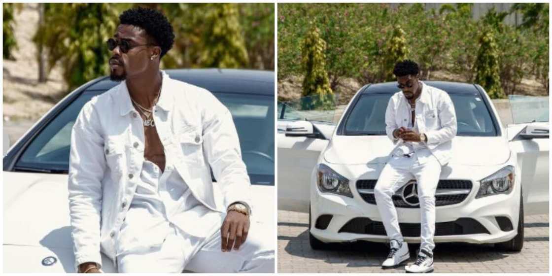 Photos of Neo Akpofure and his car.